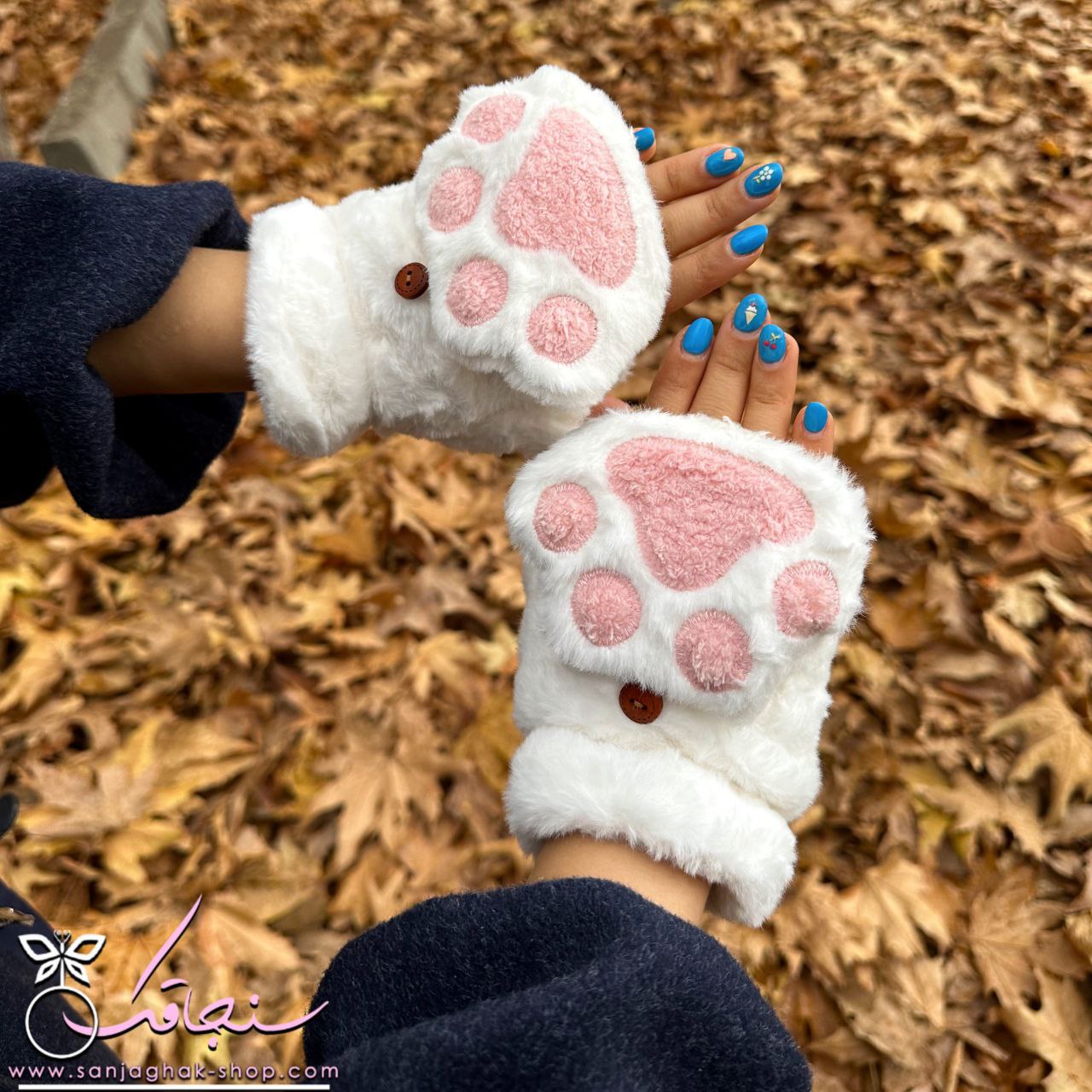 دستكش پنجه گربه رنگ سفید