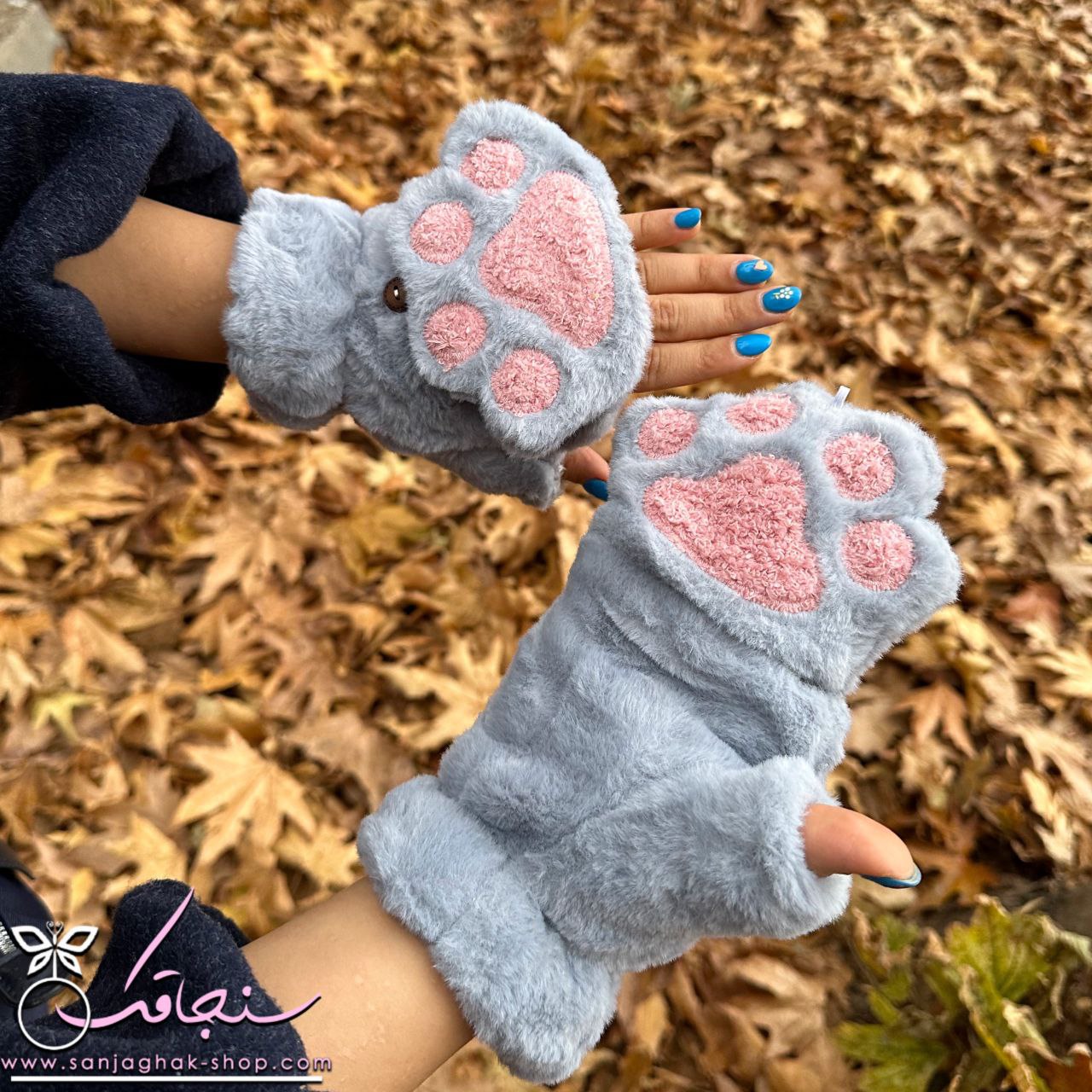 دستكش پنجه گربه رنگ طوسی