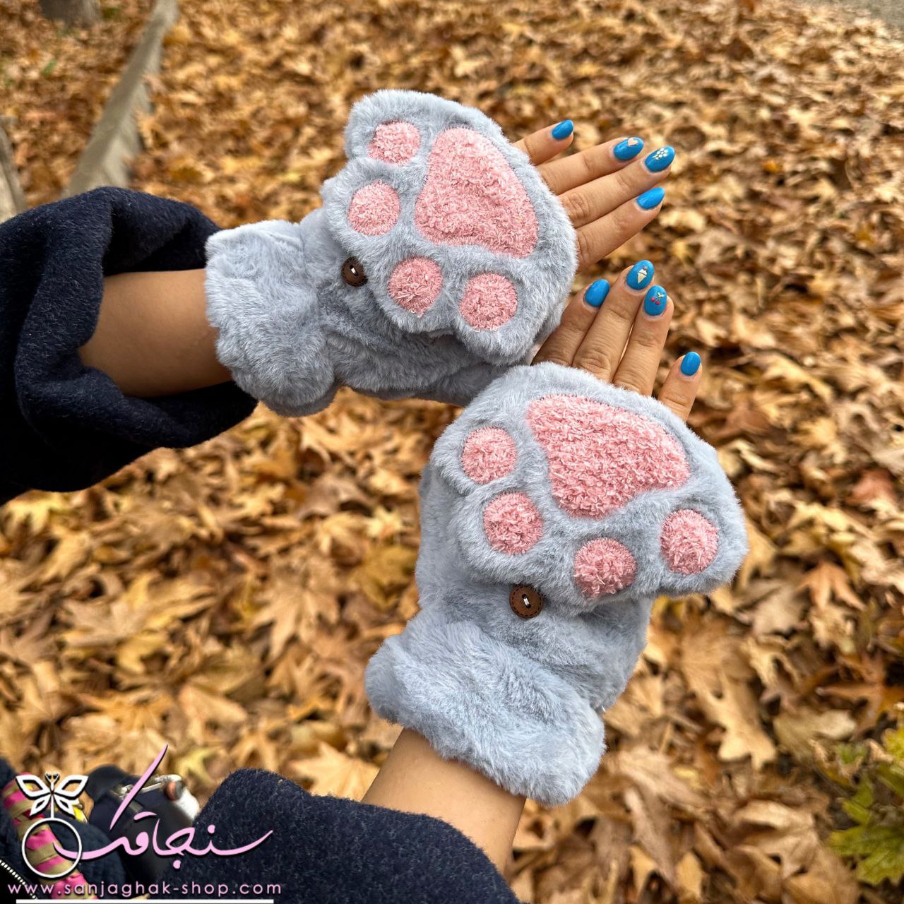 دستكش پنجه گربه رنگ طوسی