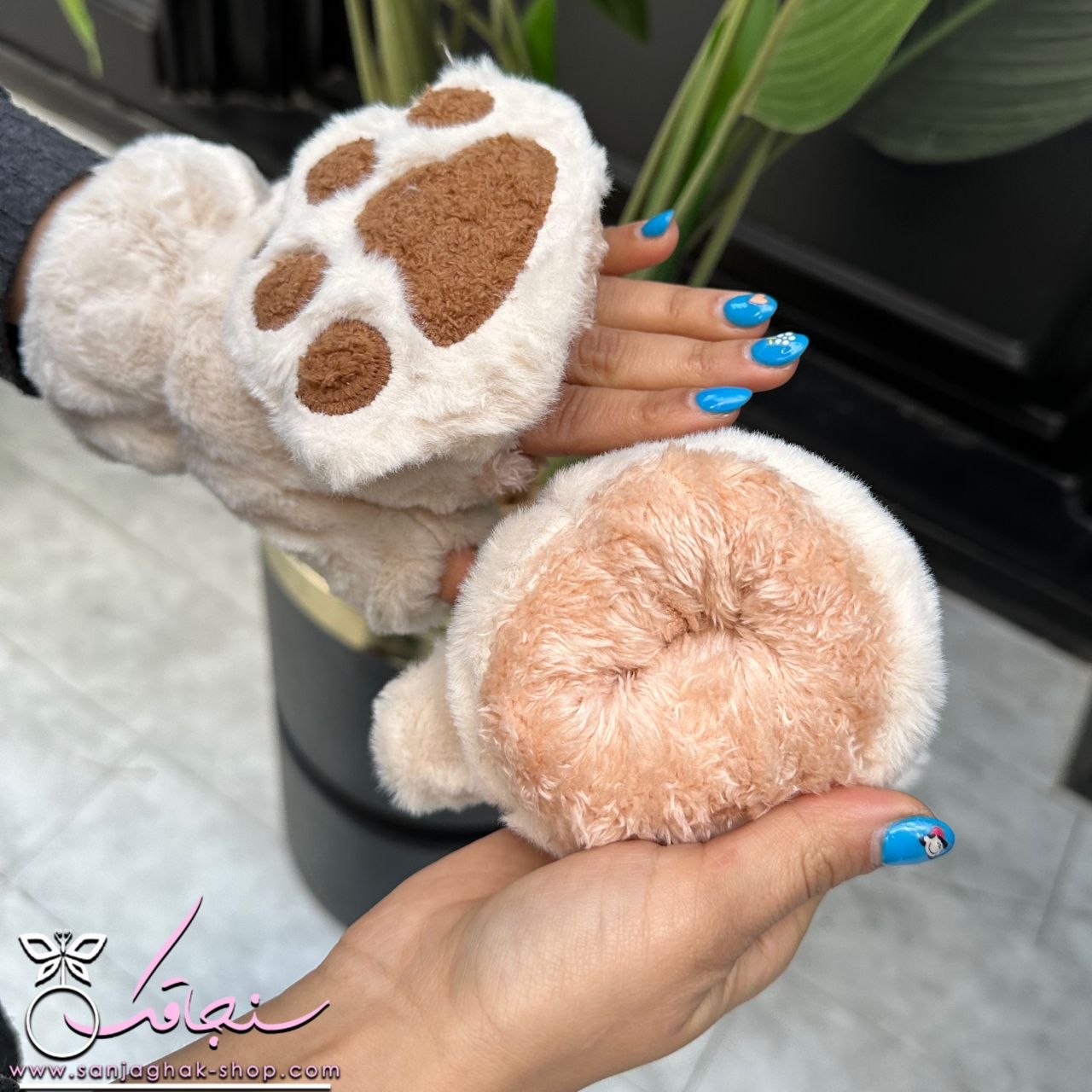دستكش پنجه گربه رنگ کرم