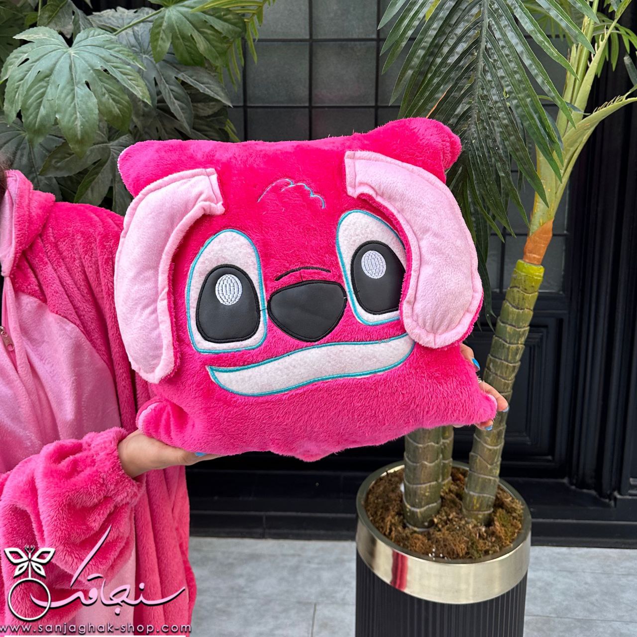 بالشت پتويی استيچ صورتی(آنجل)