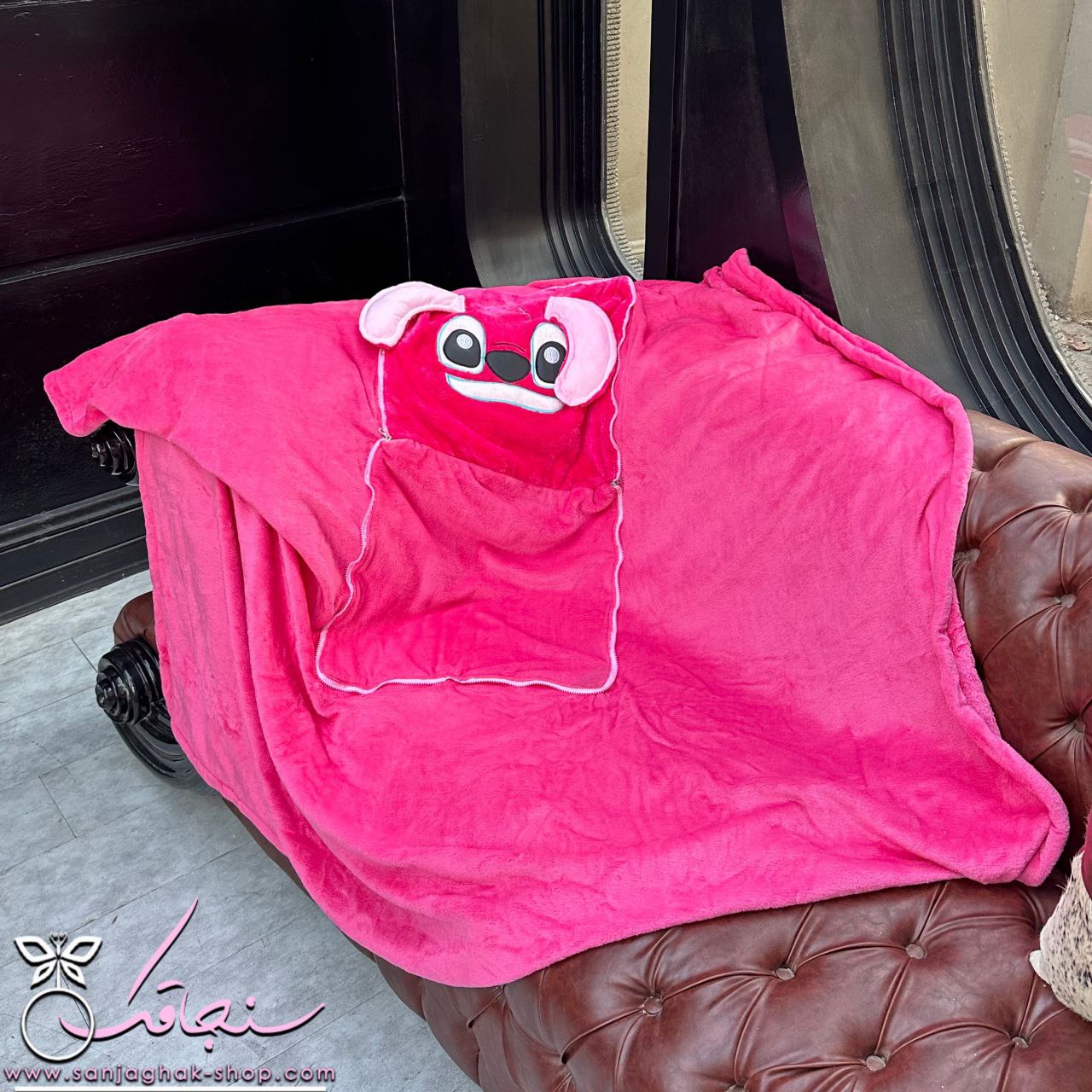 بالشت پتويی استيچ صورتی(آنجل)