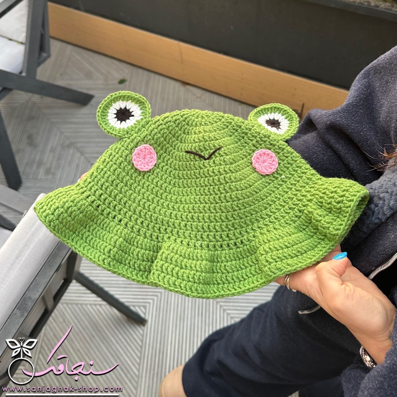 كلاه بافت طرح قورباغه🐸